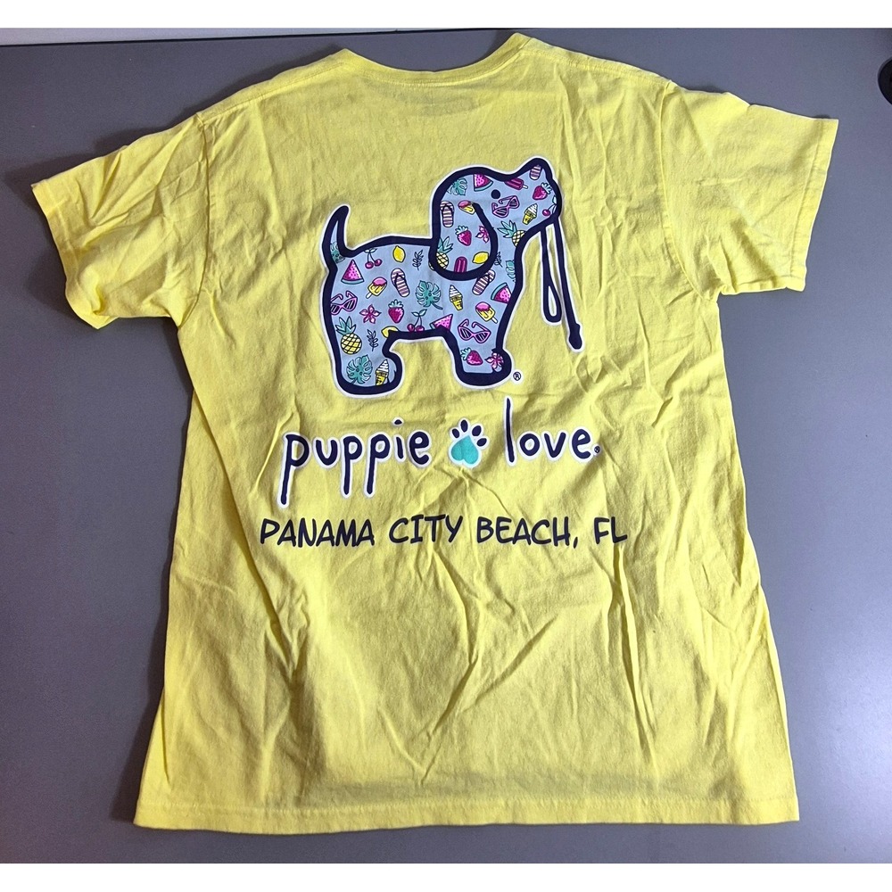 Puppie Love Panama City Beach Florida Womens T-Shirt Large Yellow
